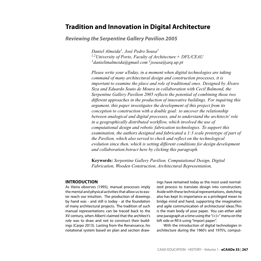 Tradition and Innovation in Digital Architecture