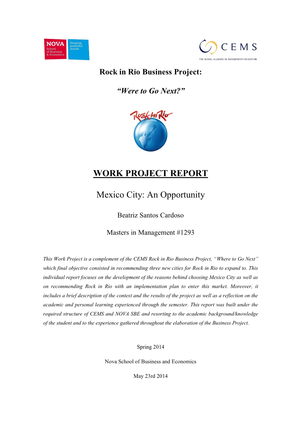 WORK PROJECT REPORT Mexico City