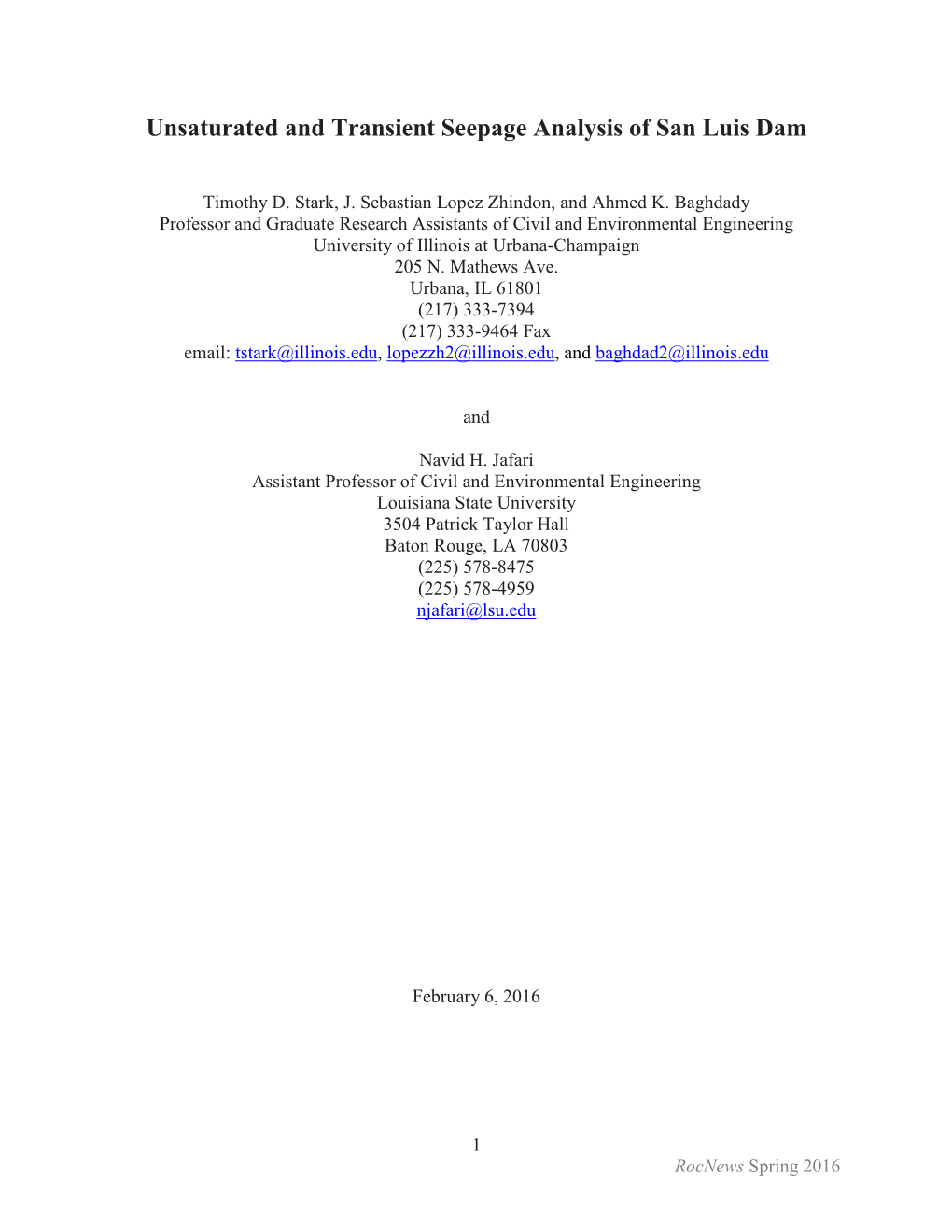 Unsaturated and Transient Seepage Analysis of San Luis Dam Using