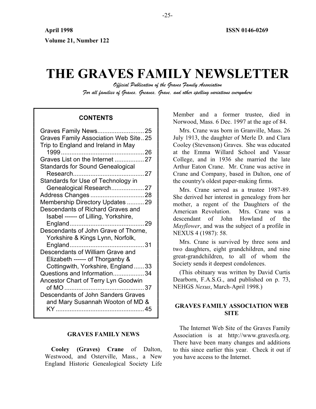 The Graves Family Newsletter