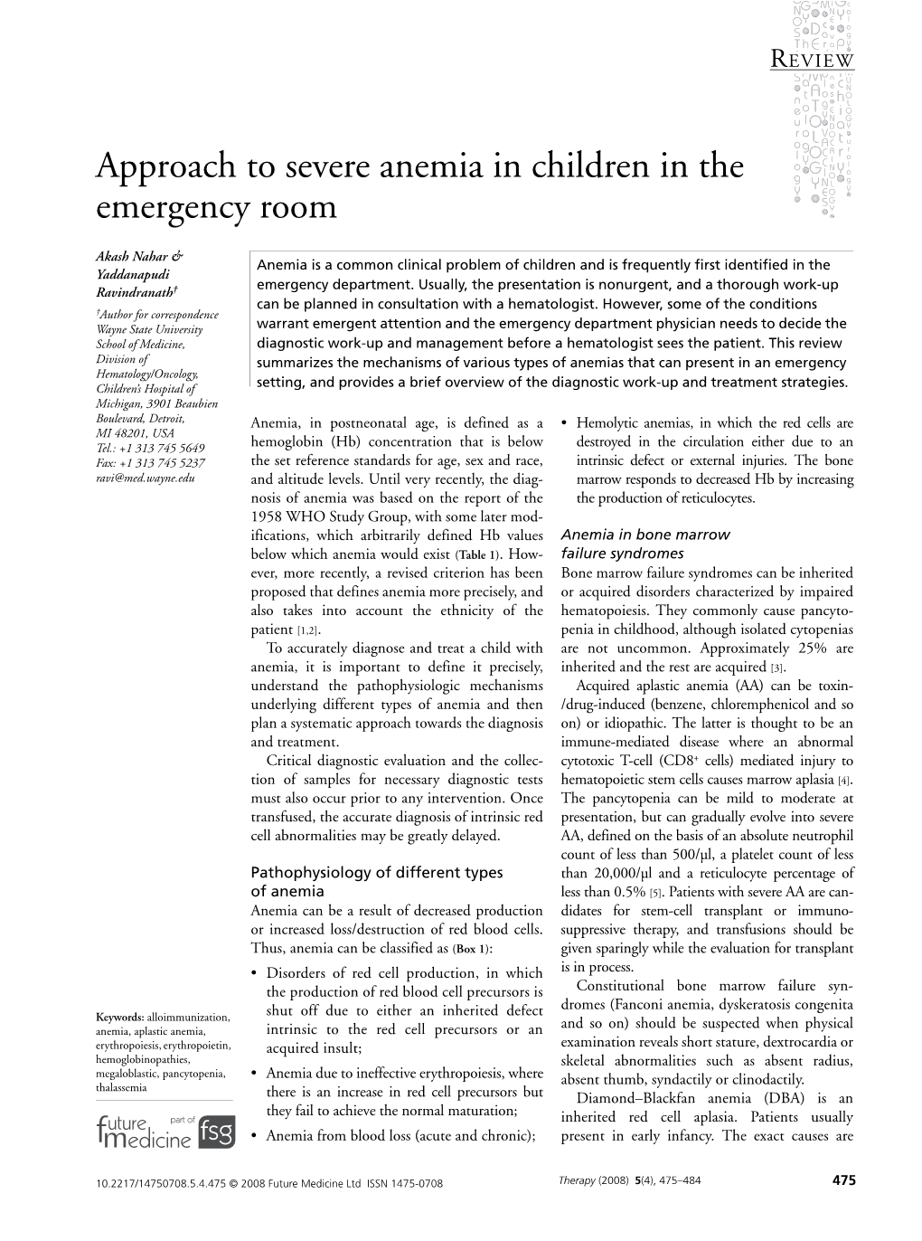 Approach to Severe Anemia in Children in the Emergency Room