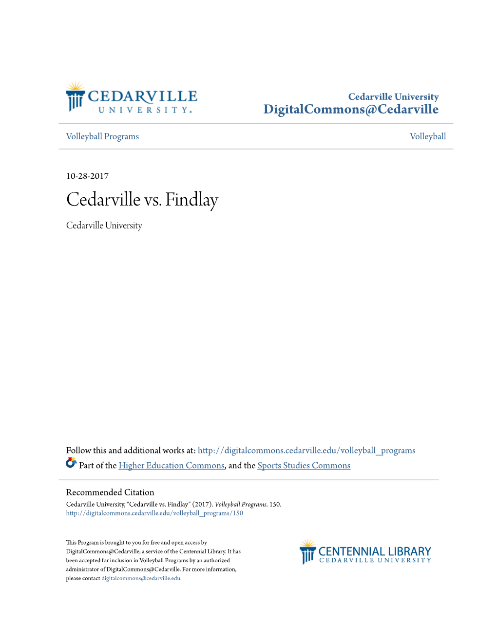 Cedarville Vs. Findlay Cedarville University