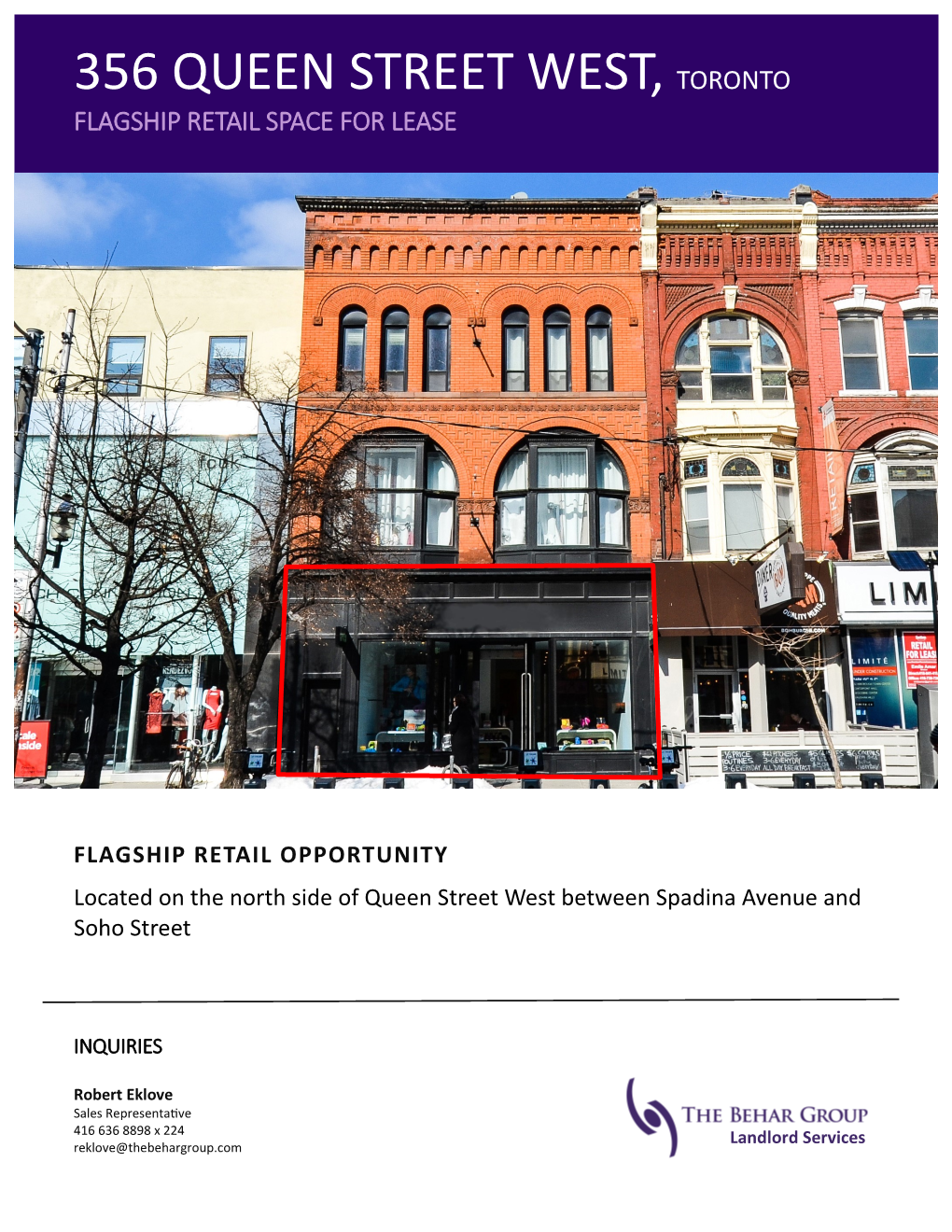 356 Queen Street West, Toronto Flagship Retail Space for Lease