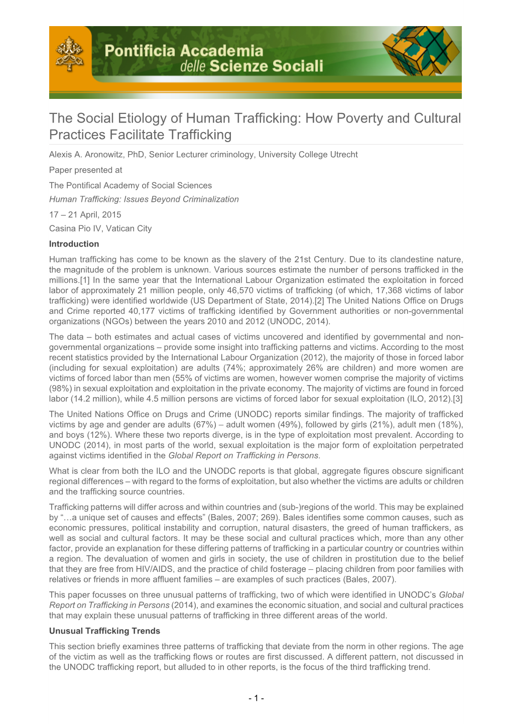 The Social Etiology of Human Trafficking: How Poverty and Cultural Practices Facilitate Trafficking Alexis A