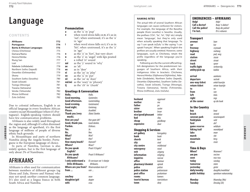 LANGUAGE South Africa Andnamibia