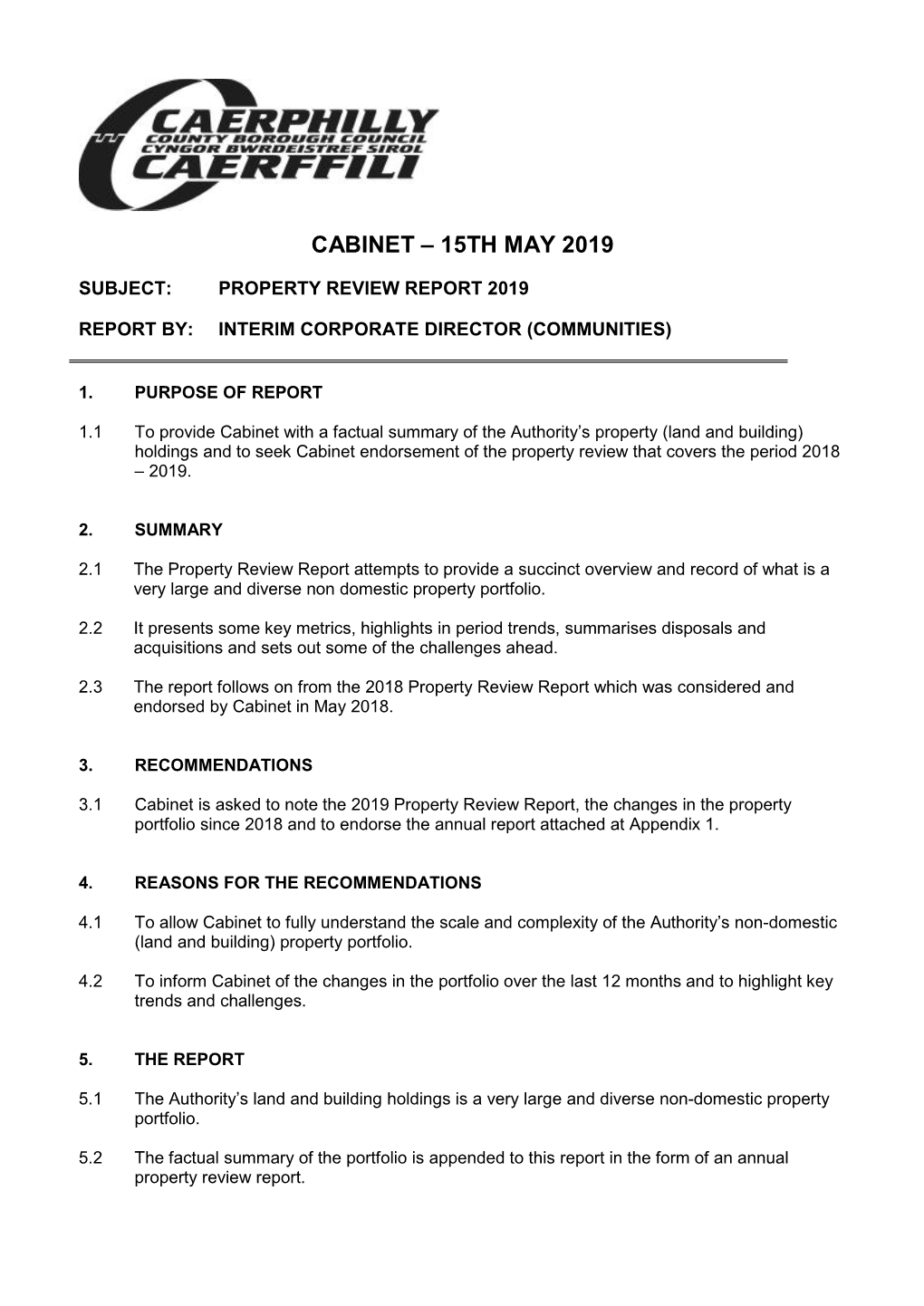 Cabinet – 15Th May 2019