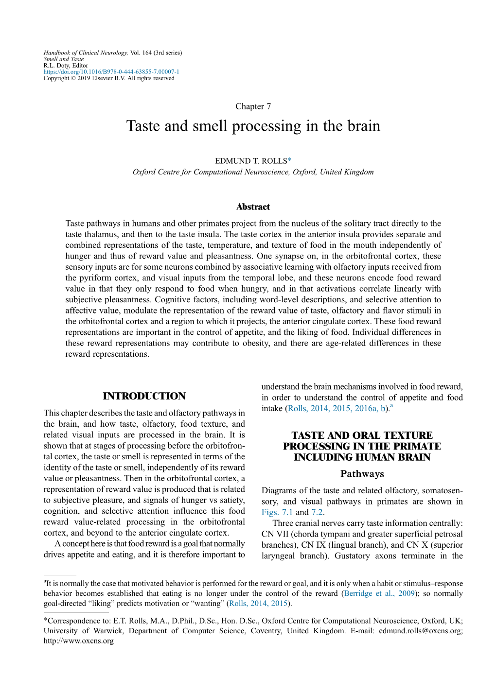 Taste and Smell Processing in the Brain