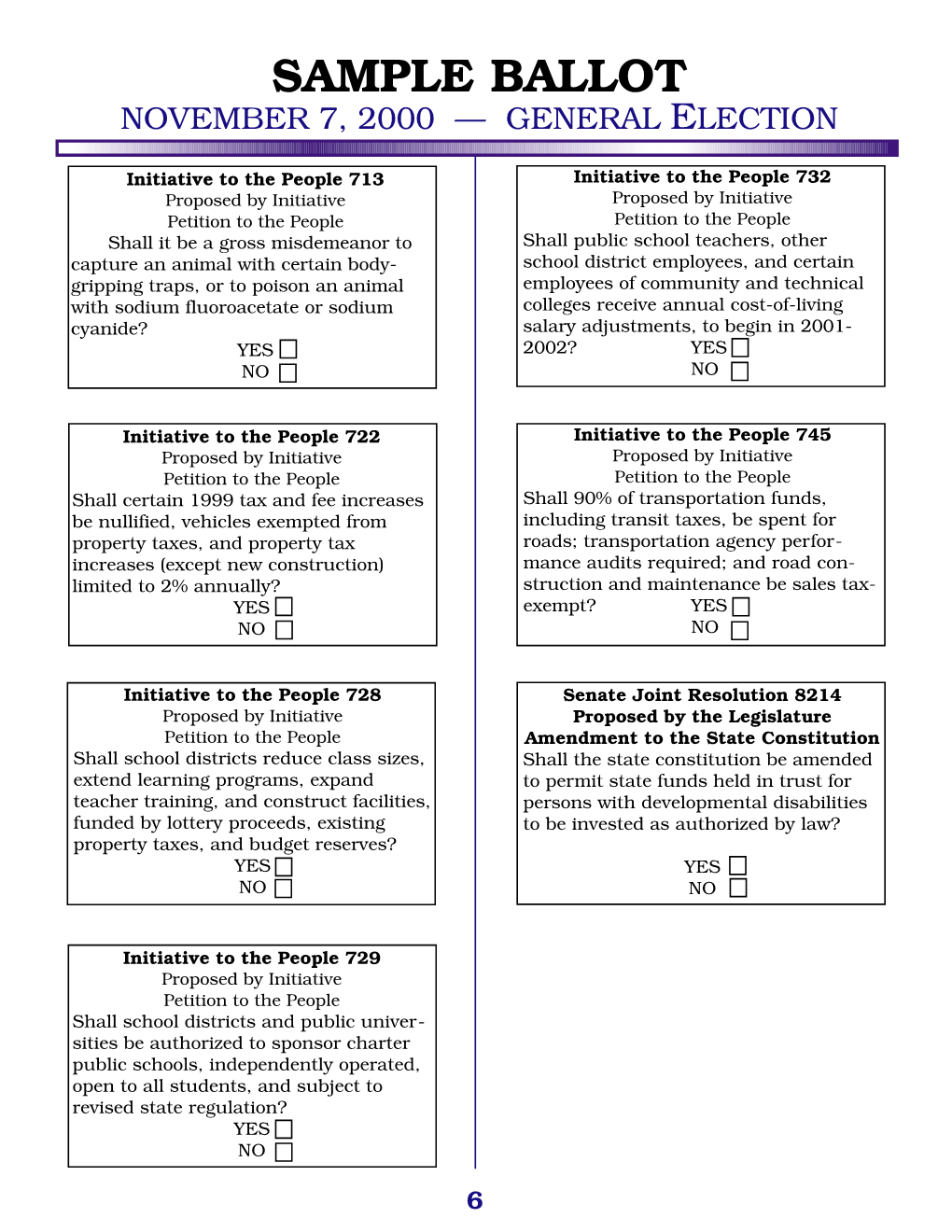 Sample Ballot November 7, 2000 — General Election