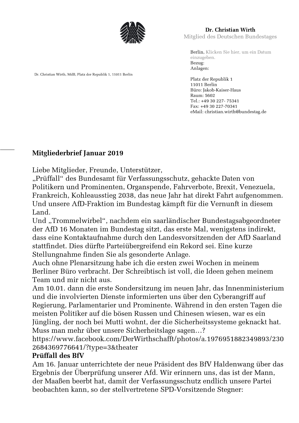 Mitgliederbrief Januar 2019 Liebe