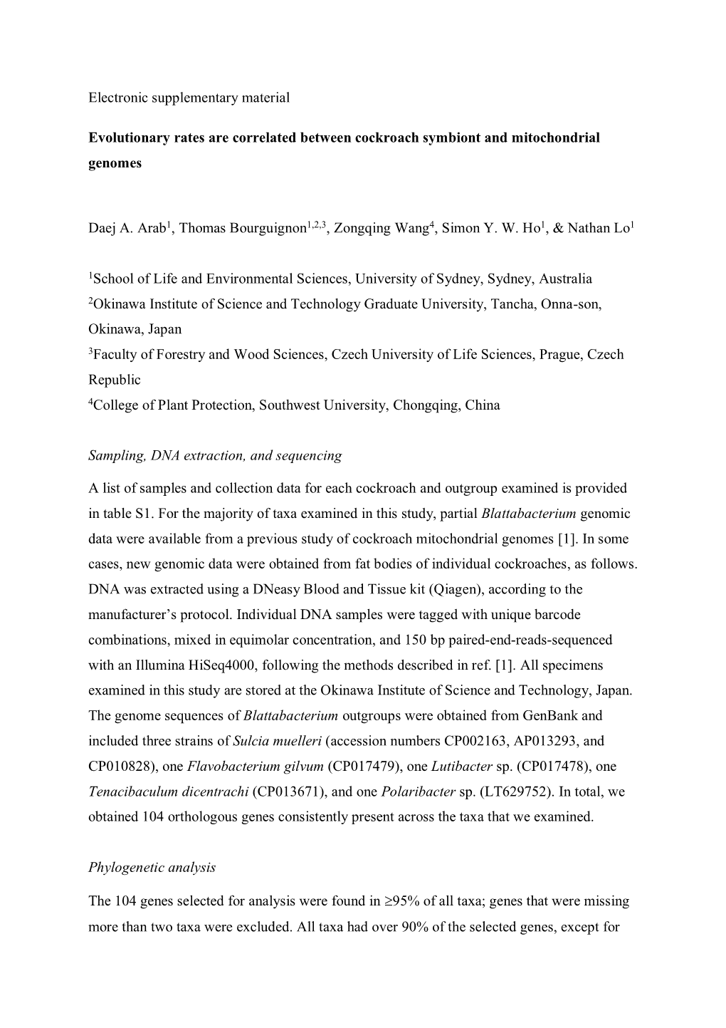 Electronic Supplementary Material Evolutionary Rates Are Correlated