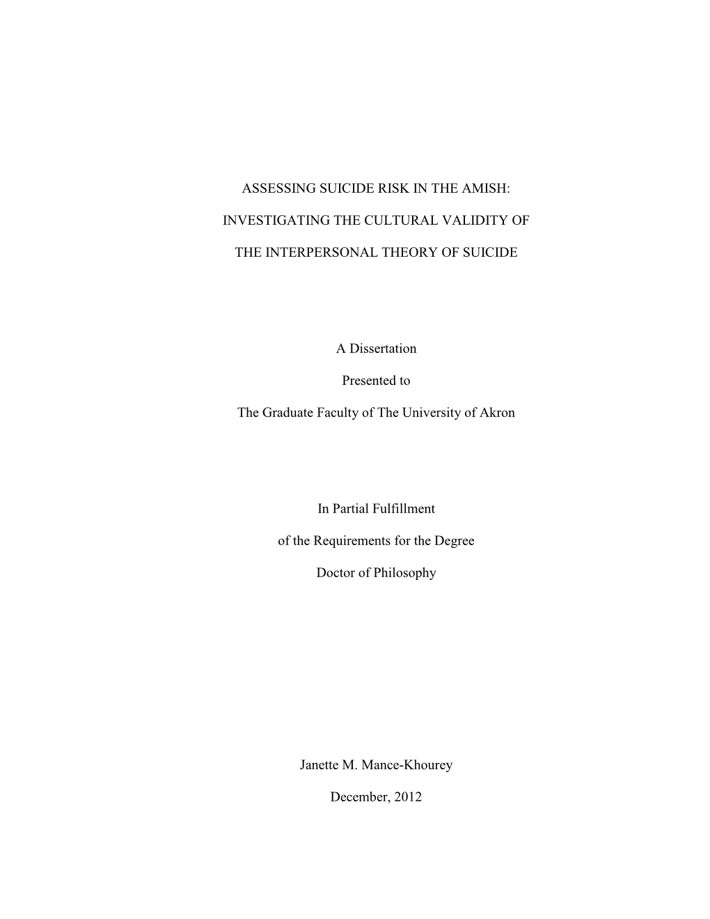 Assessing Suicide Risk in the Amish