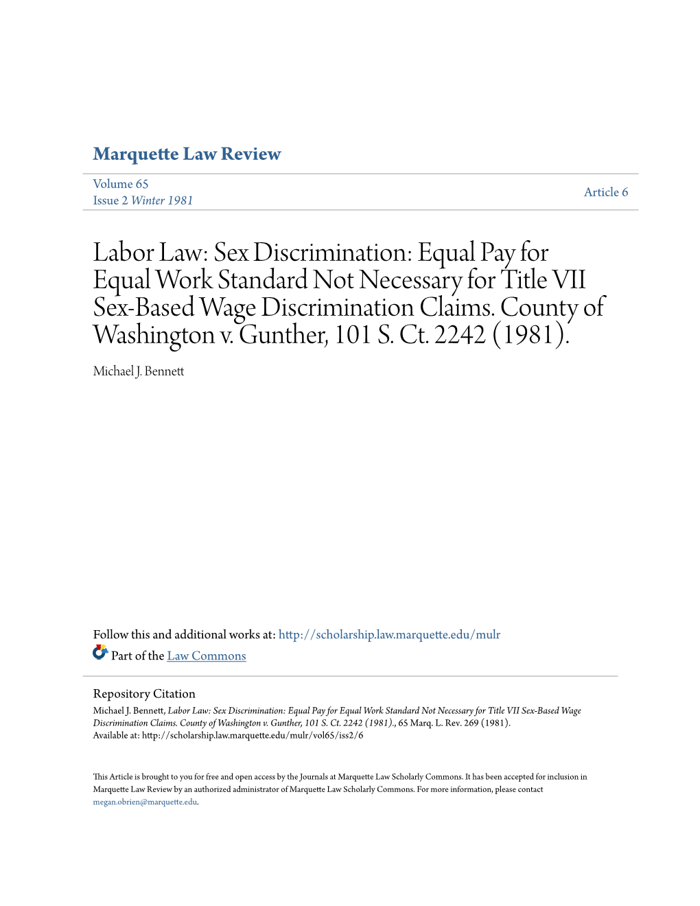 Sex Discrimination: Equal Pay for Equal Work Standard Not Necessary for Title VII Sex-Based Wage Discrimination Claims