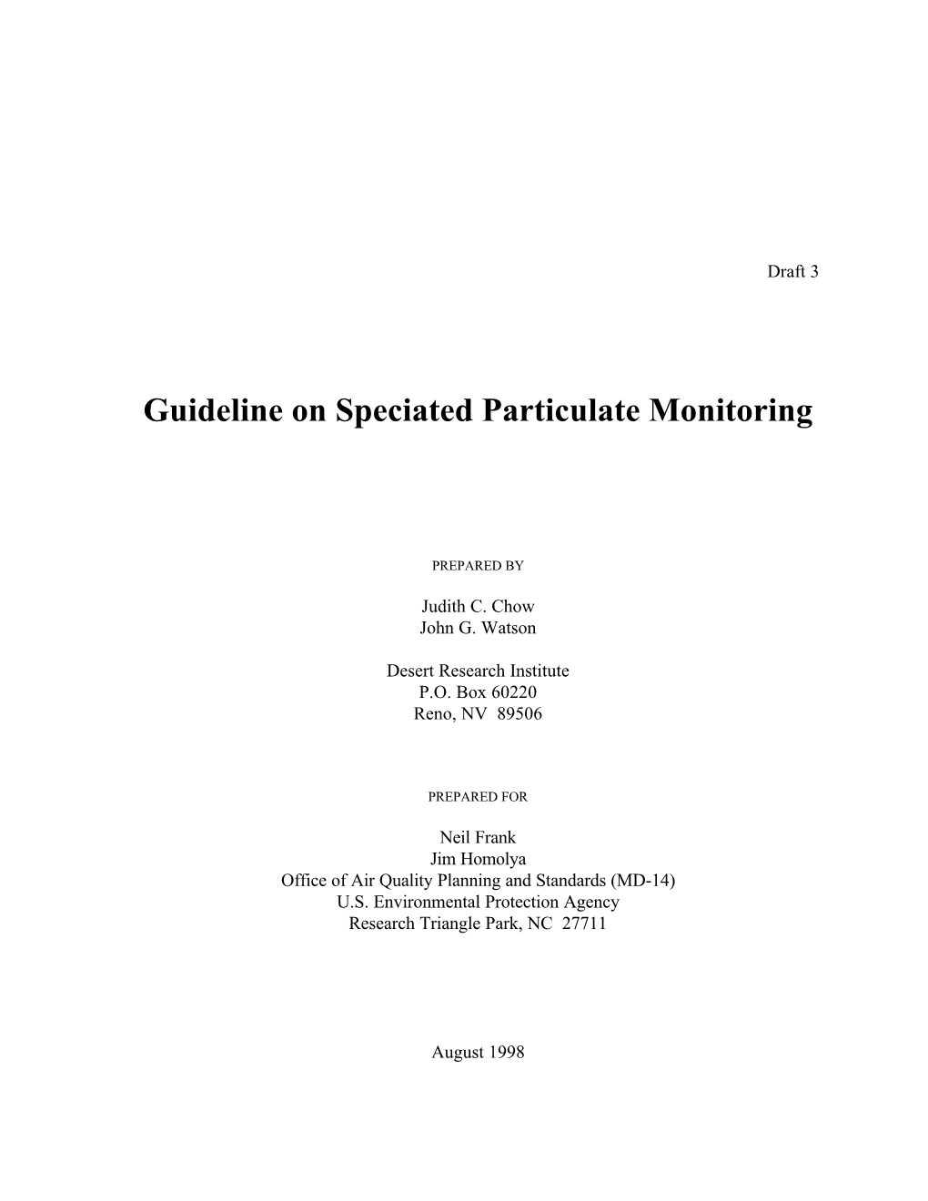 Guideline on Speciated Particulate Monitoring