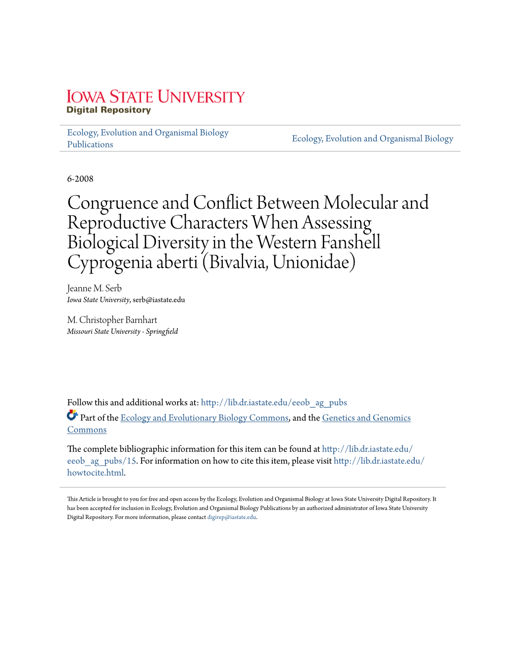 Congruence and Conflict Between Molecular and Reproductive