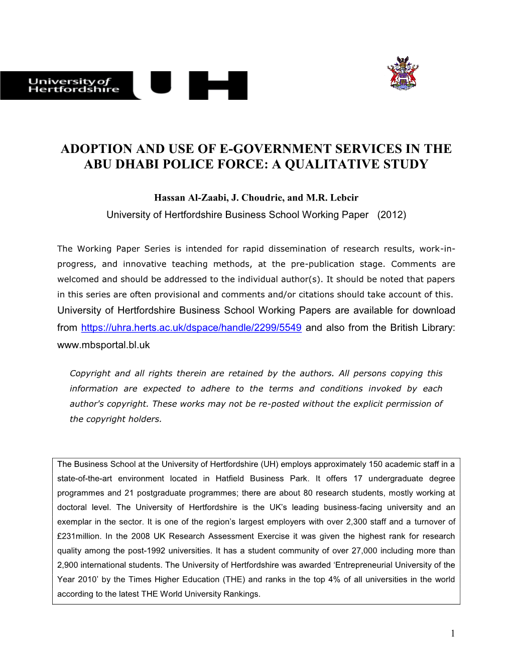 Adoption and Use of E-Government Services in the Abu Dhabi Police Force: a Qualitative Study