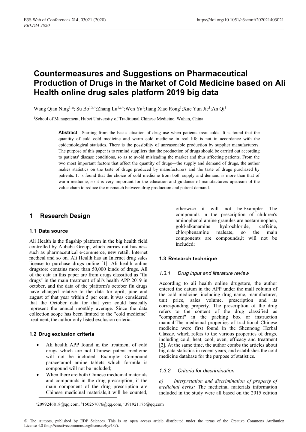 Countermeasures and Suggestions on Pharmaceutical Production of Drugs in the Market of Cold Medicine Based on Ali Health Online Drug Sales Platform 2019 Big Data