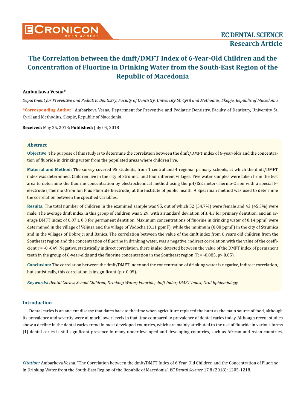 Cronicon OPEN ACCESS EC DENTAL SCIENCE Research Article