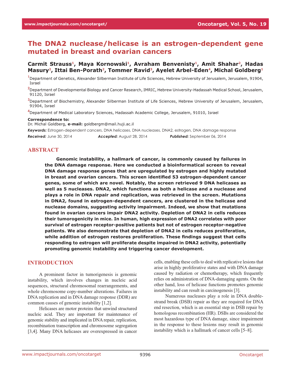 The DNA2 Nuclease/Helicase Is an Estrogen-Dependent Gene Mutated in Breast and Ovarian Cancers