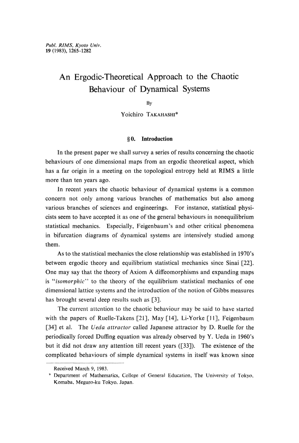 An Ergodic-Theoretical Approach to the Chaotic Behaviour of Dynamical Systems