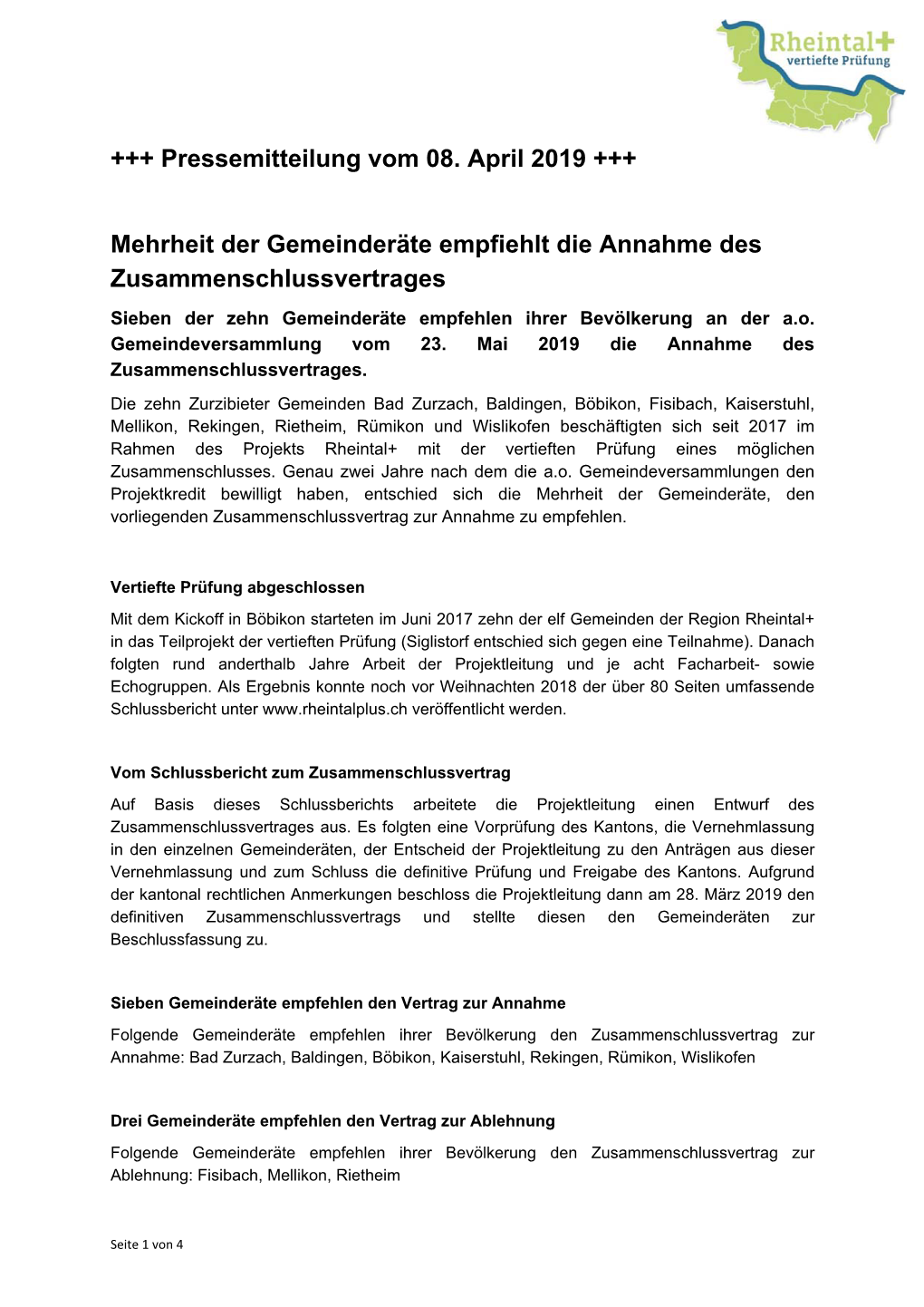 Pressemitteilung 08. April 2019