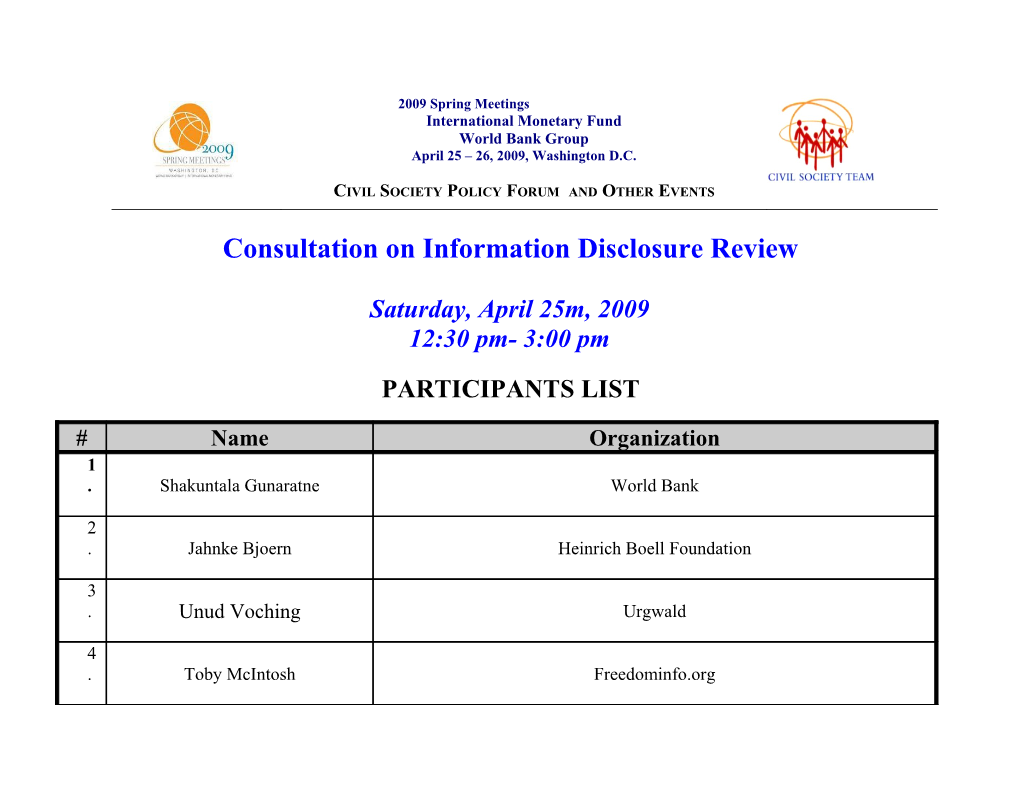 Civil Society Group Meeting Attendance List