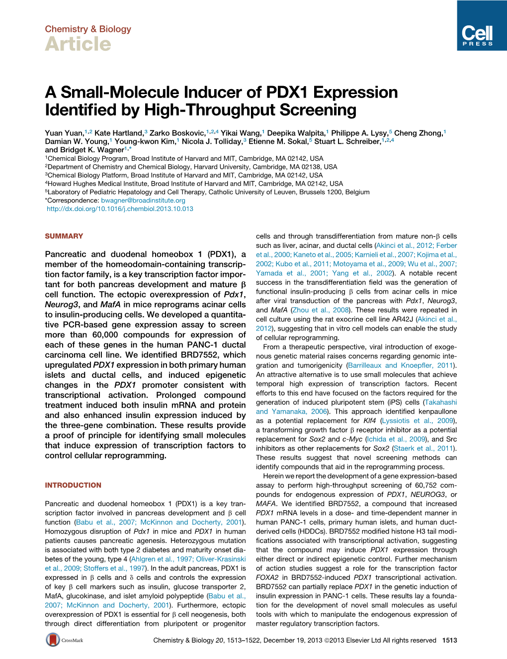 A Small-Molecule Inducer of PDX1 Expression Identified by High