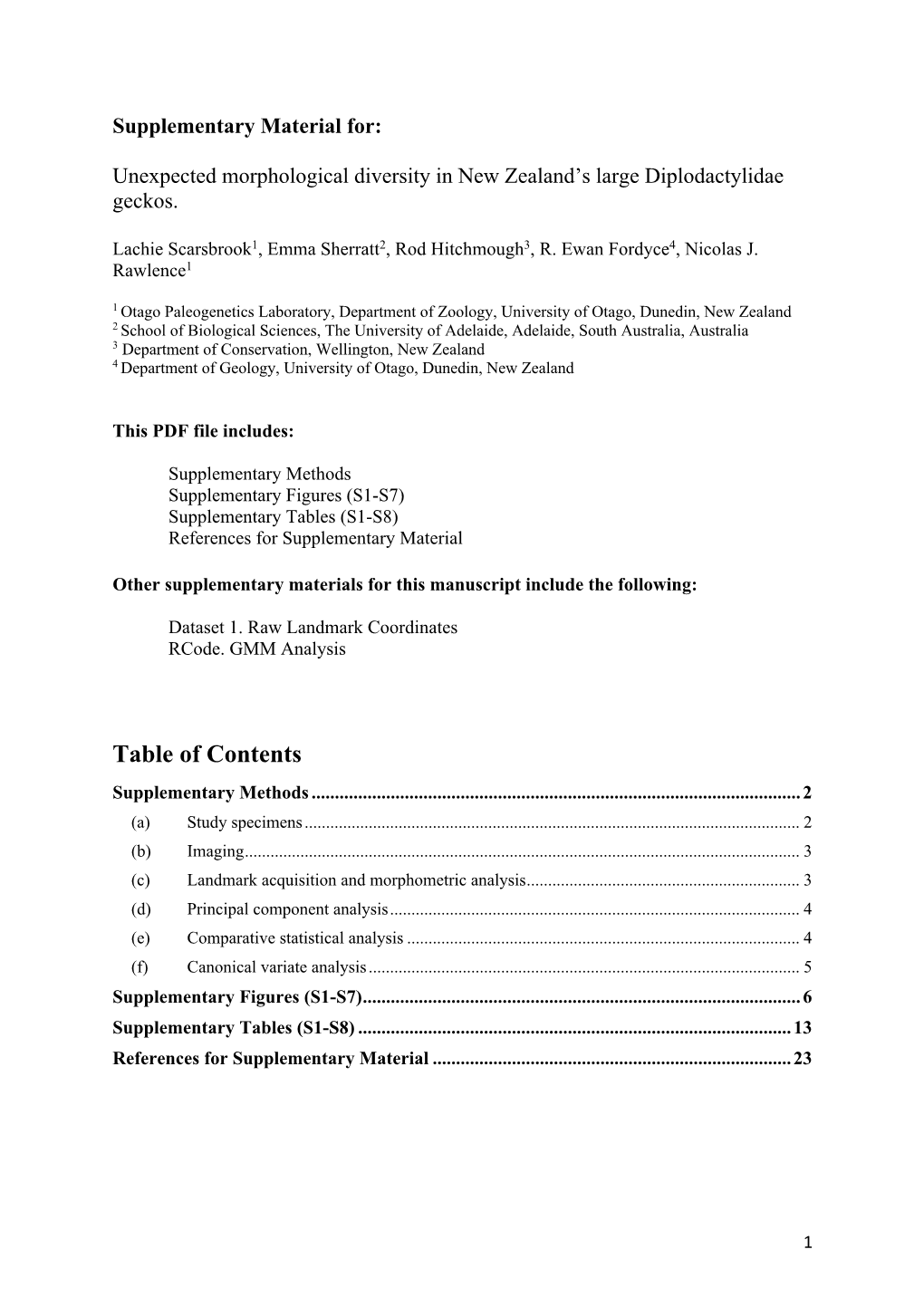 Table of Contents Supplementary Methods