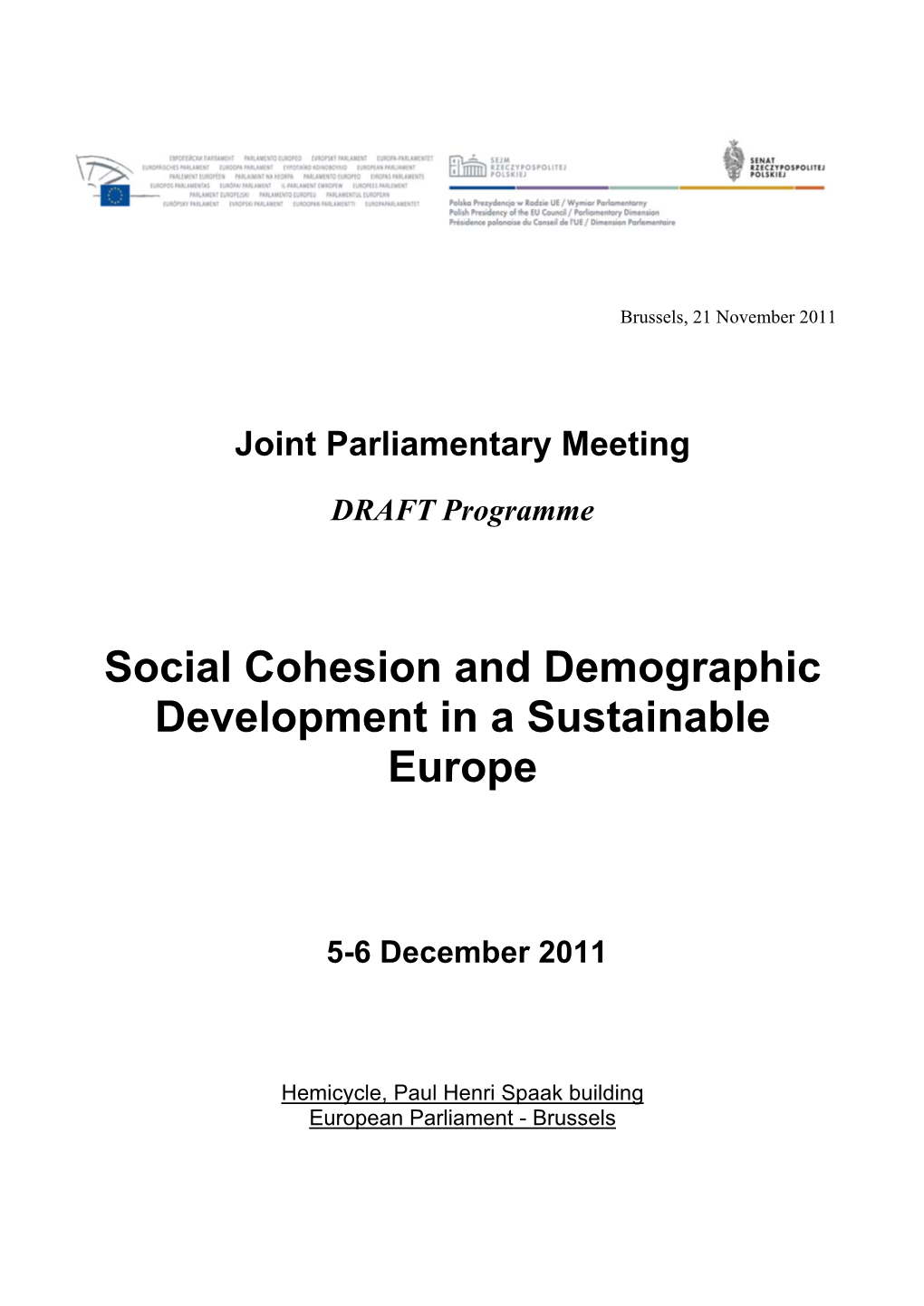 Social Cohesion and Demographic Development in a Sustainable Europe