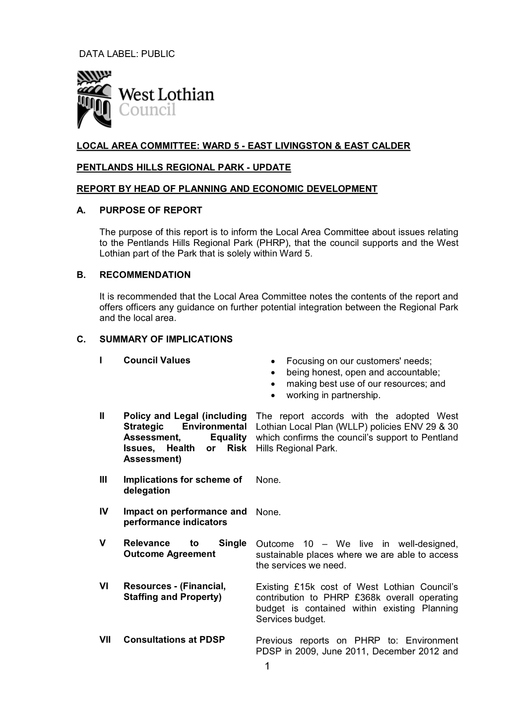 Public Local Area Committee: Ward 5