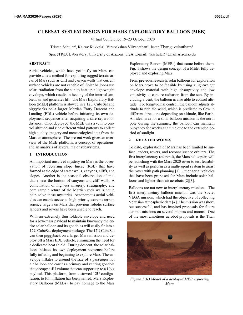 Cubesat System Design for Mars Exploratory Balloon