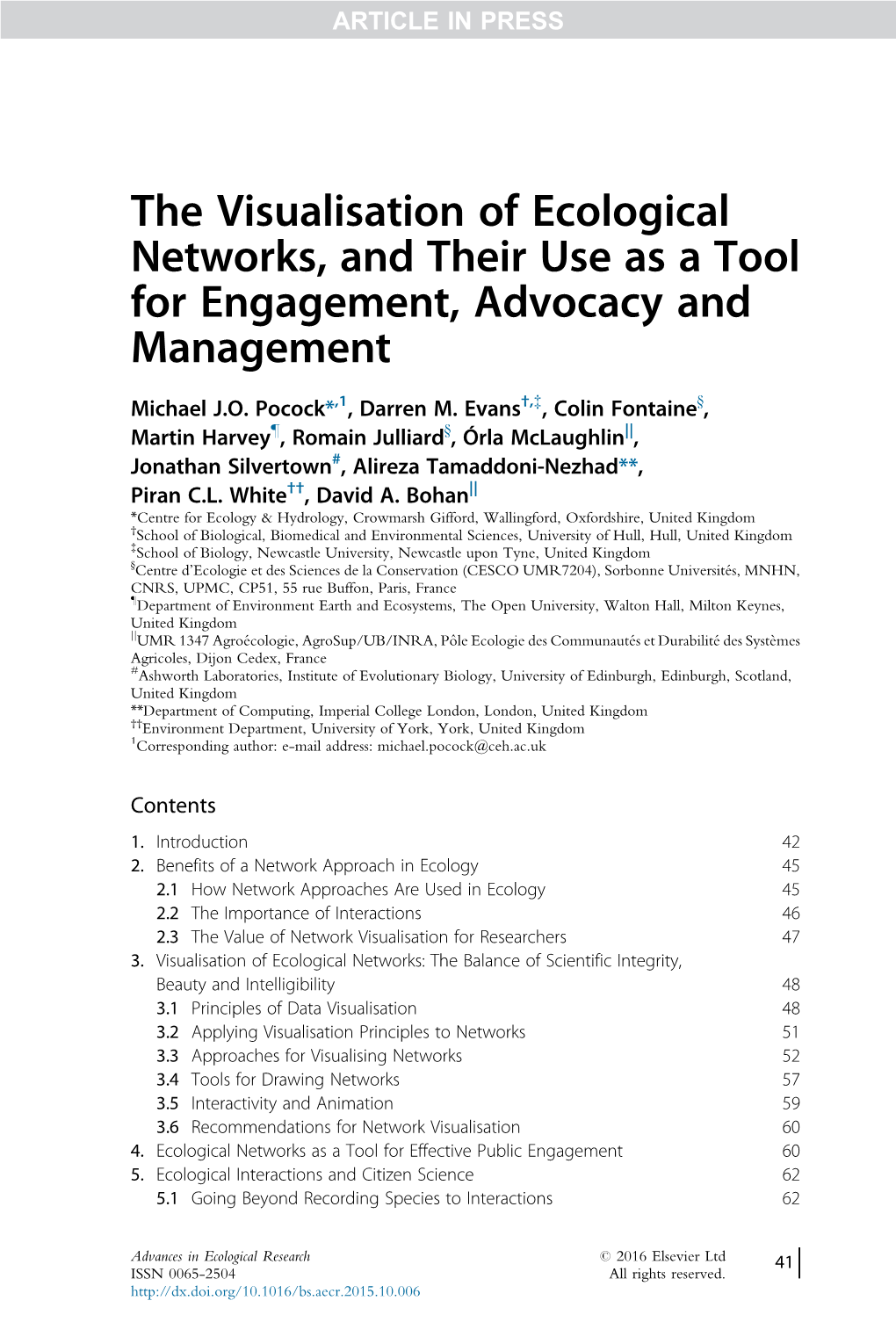 The Visualisation of Ecological Networks, and Their Use As a Tool for Engagement, Advocacy and Management