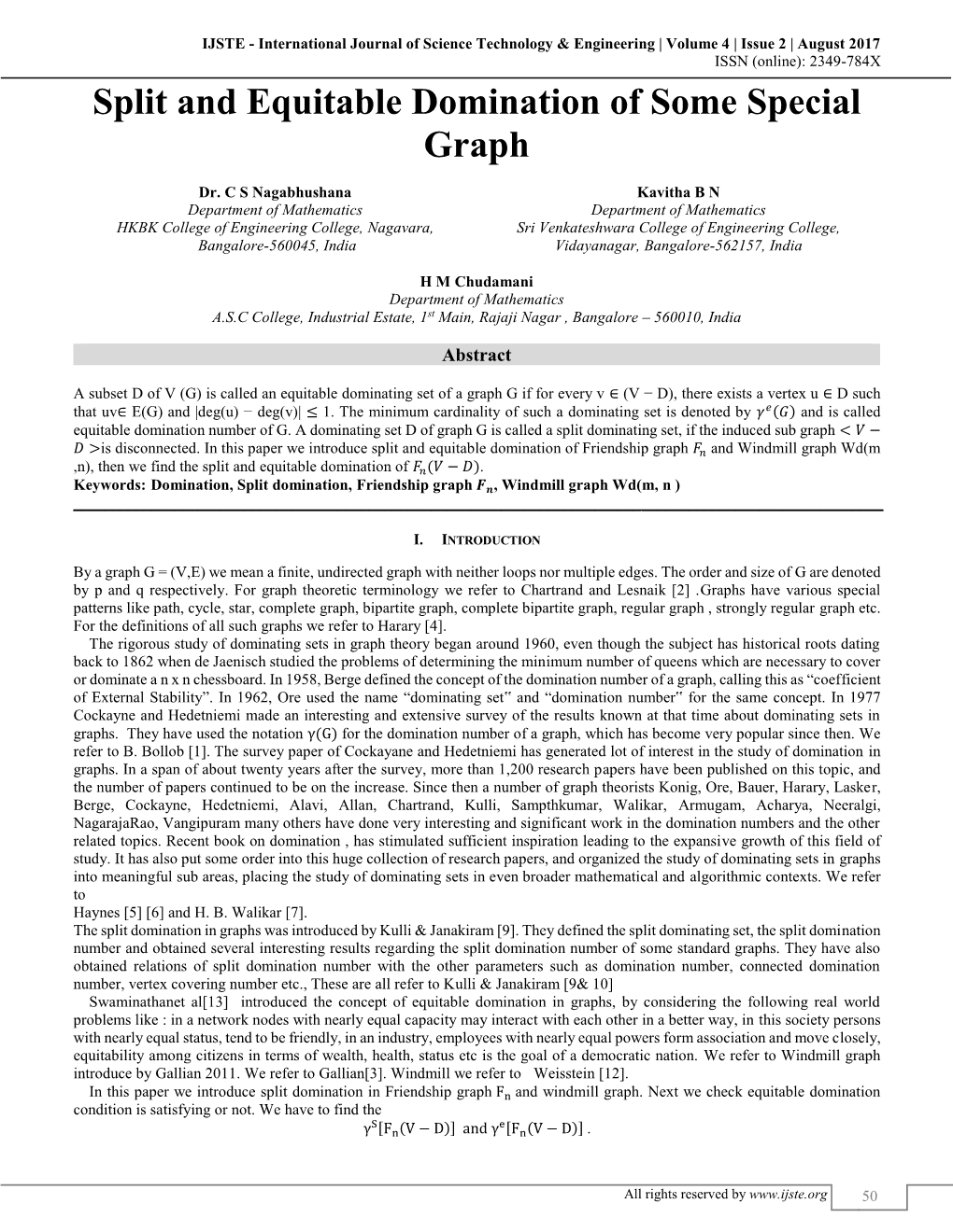 Split and Equitable Domination of Some Special Graph (IJSTE/ Volume 4 / Issue 2 / 010)