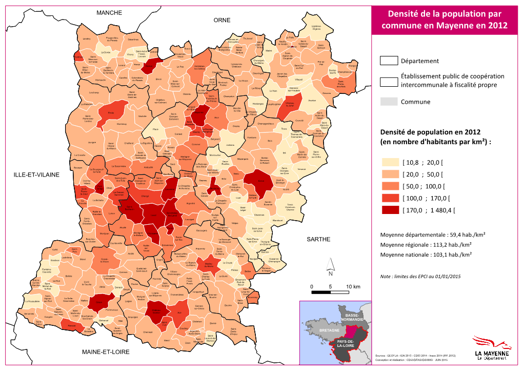 Densité De La Population Par Commune En Mayenne En 2012