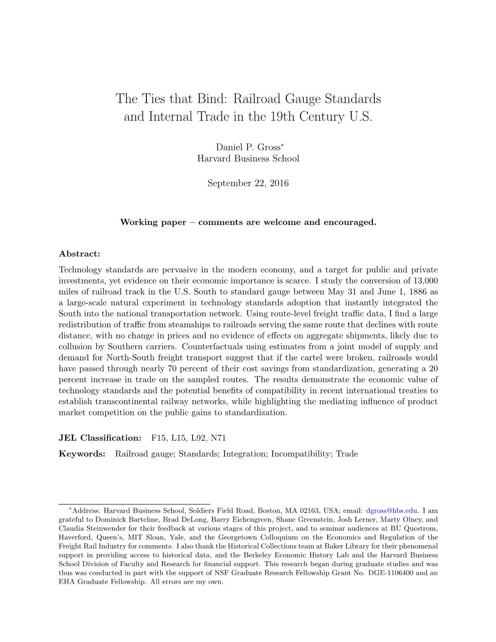 The Ties That Bind: Railroad Gauge Standards and Internal Trade in the 19Th Century U.S