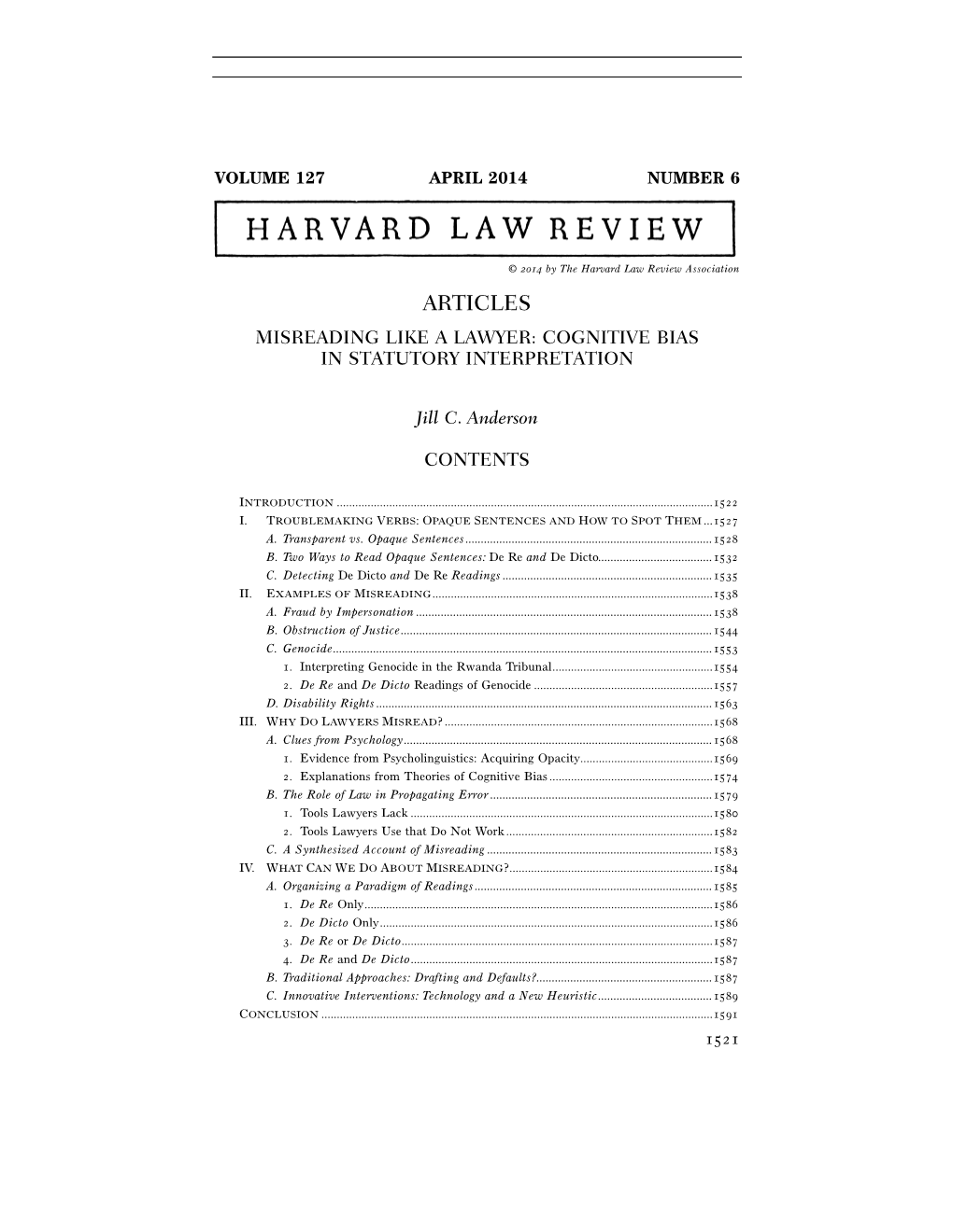 Articles Misreading Like a Lawyer: Cognitive Bias in Statutory Interpretation