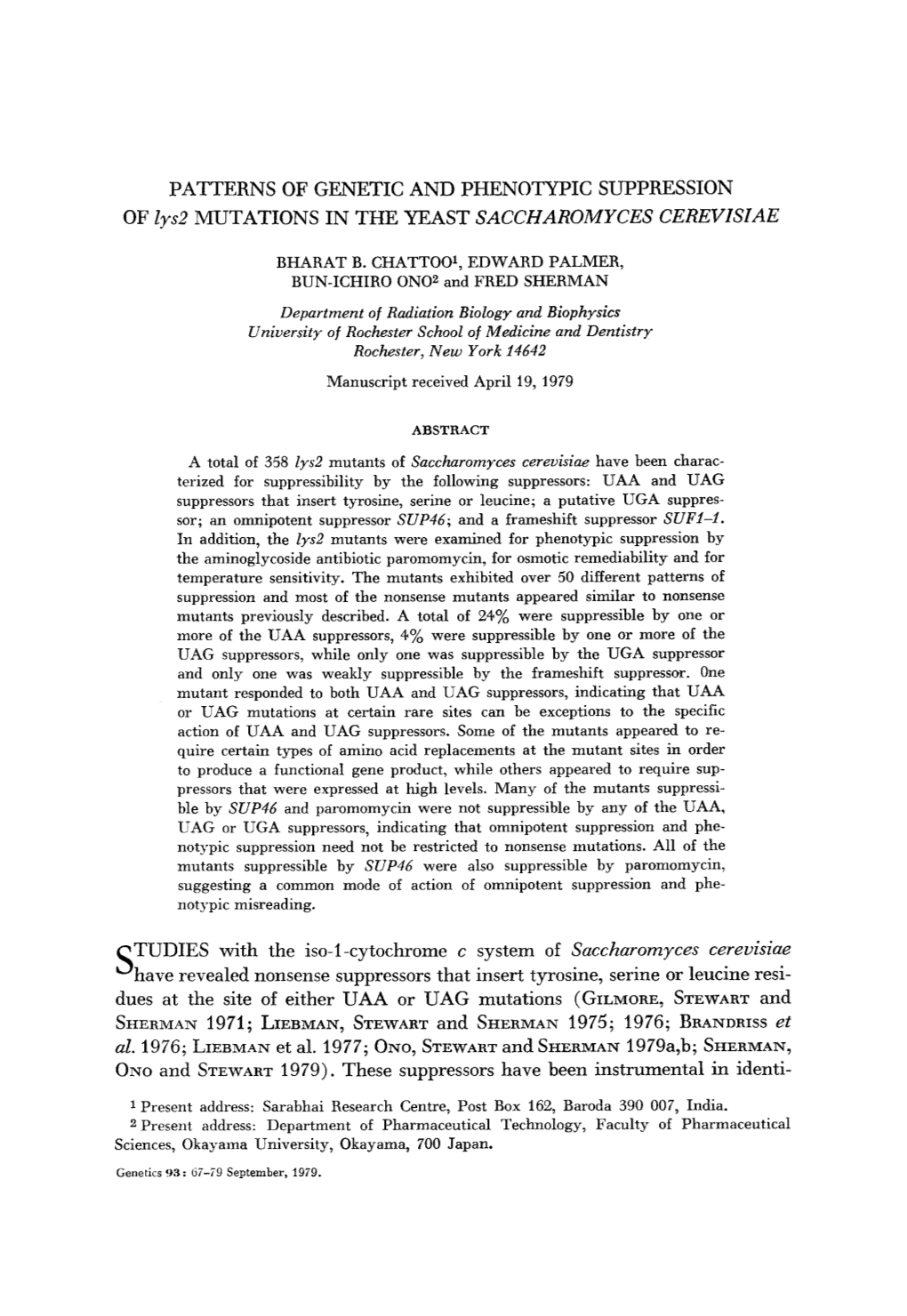 OF Zys2 MUTATIONS in the YEAST SACCHAROMYCES CEREVZSZAE