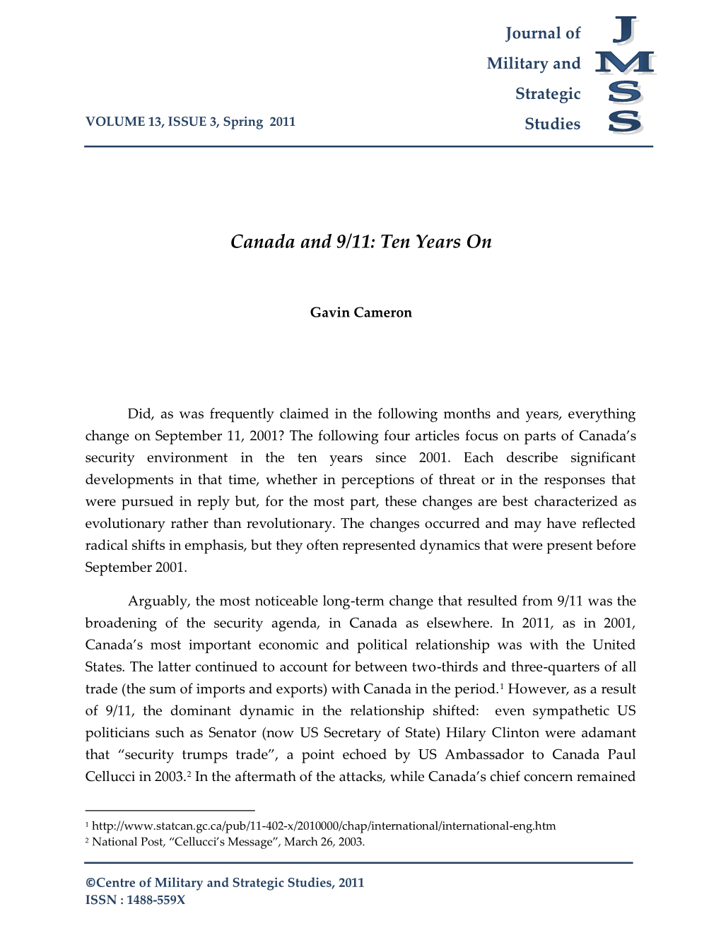 Canada and 9/11: Ten Years On