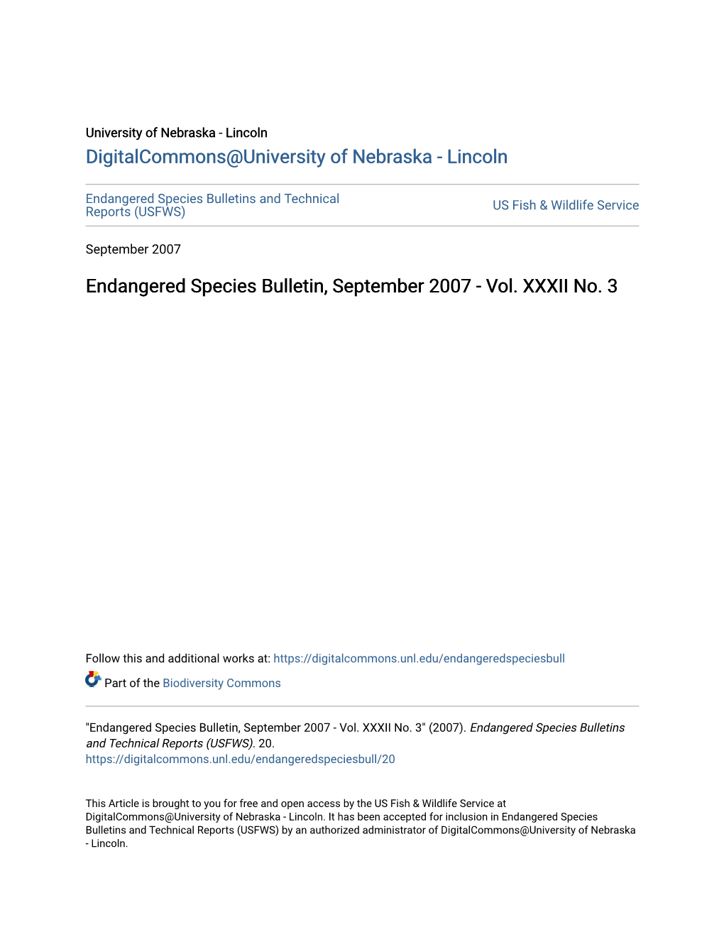 Endangered Species Bulletin, September 2007 - Vol