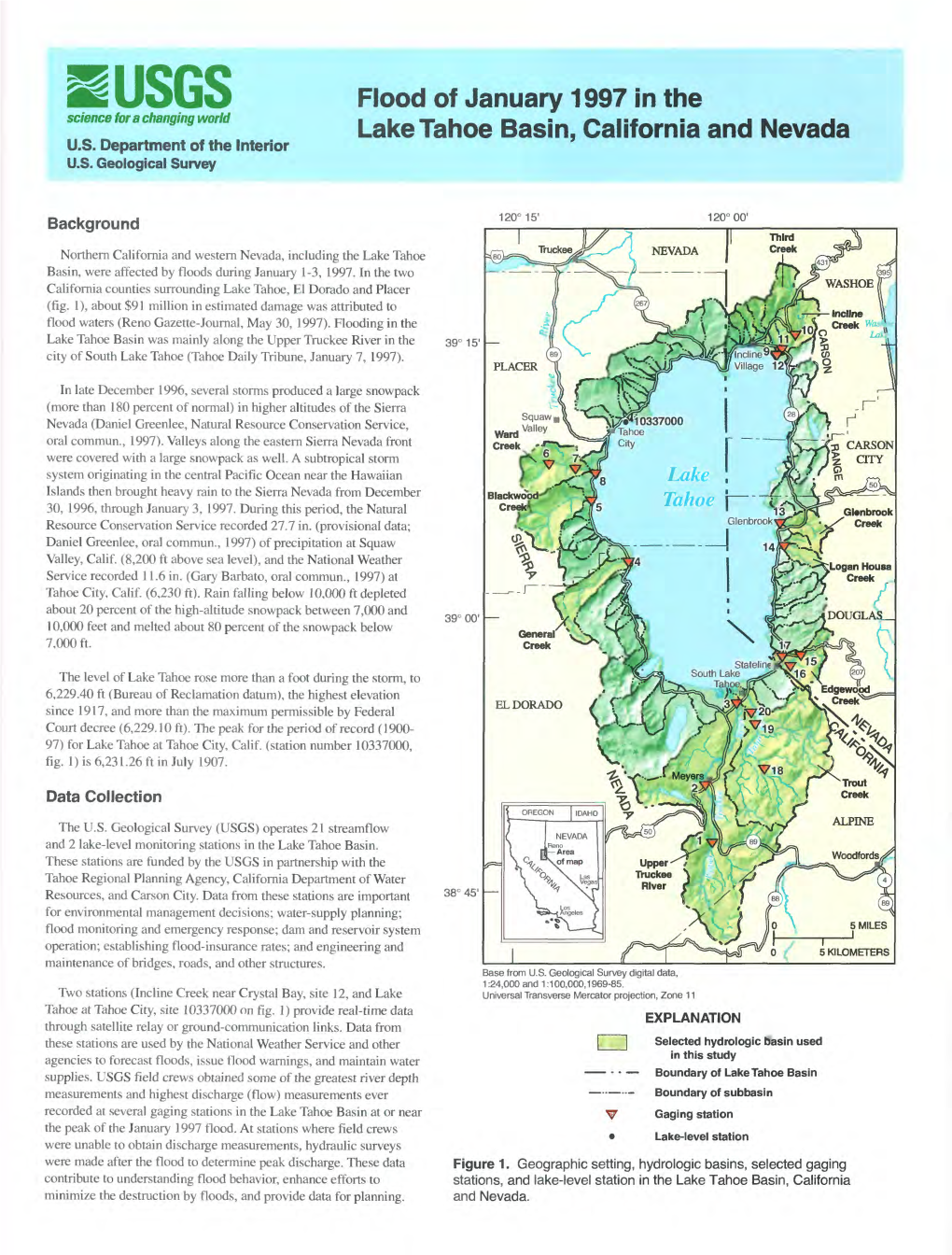 Flood of January 1997 in the Laketahoe Basin, California And