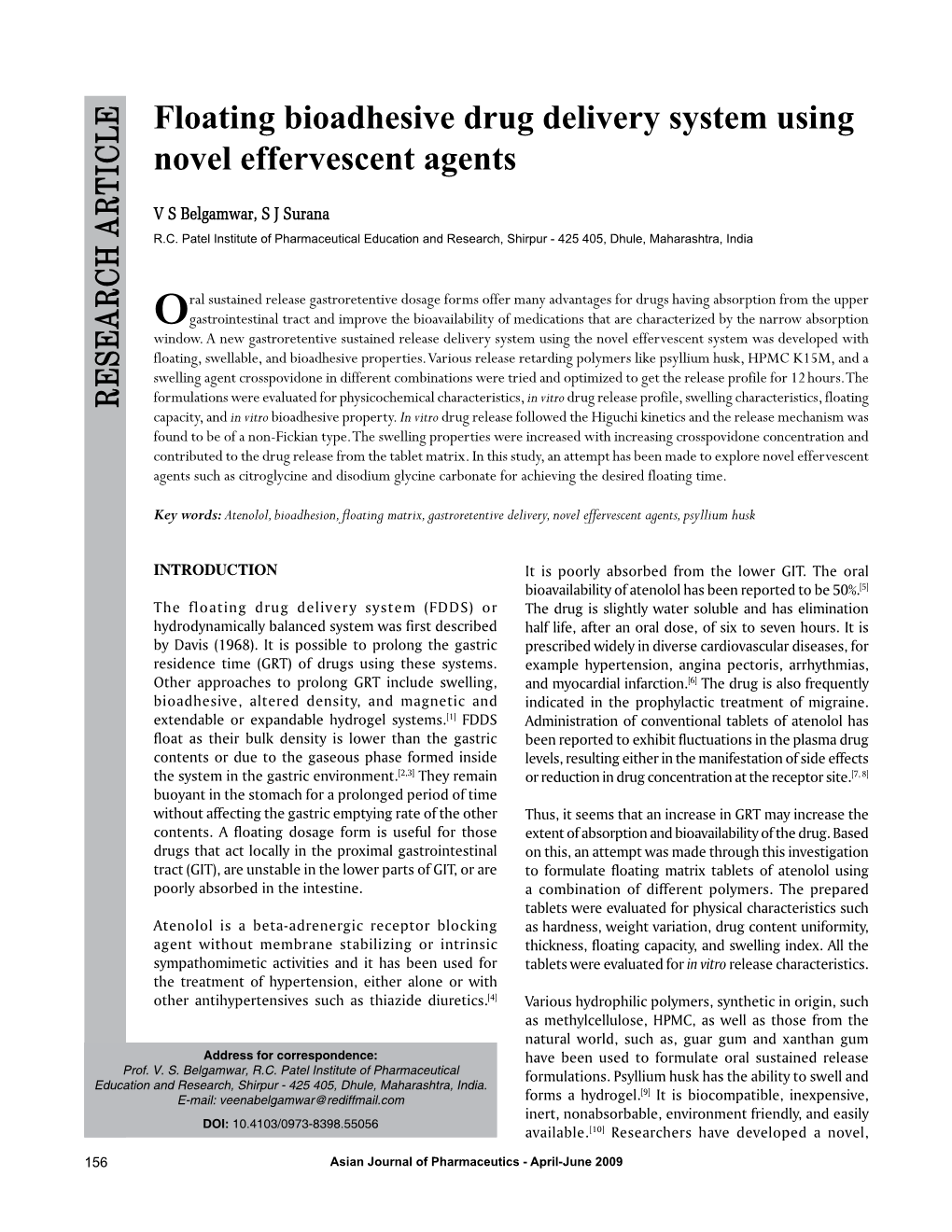 Floating Bioadhesive Drug Delivery System Using Novel Effervescent Agents