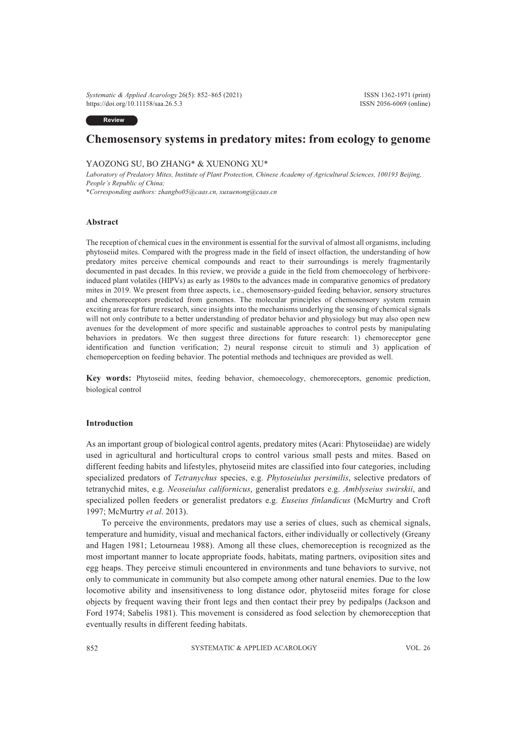 Chemosensory Systems in Predatory Mites: from Ecology to Genome