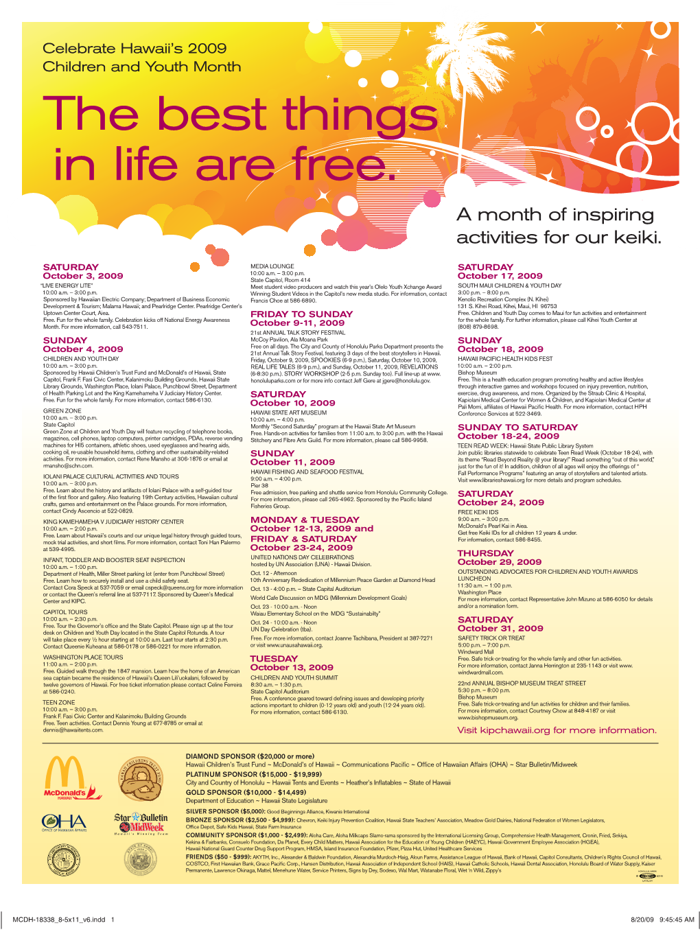 The Best Things in Life Are Free. a Month of Inspiring Activities for Our Keiki