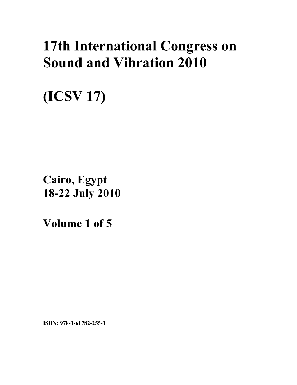 17Th International Congress on Sound and Vibration 2010 (ICSV