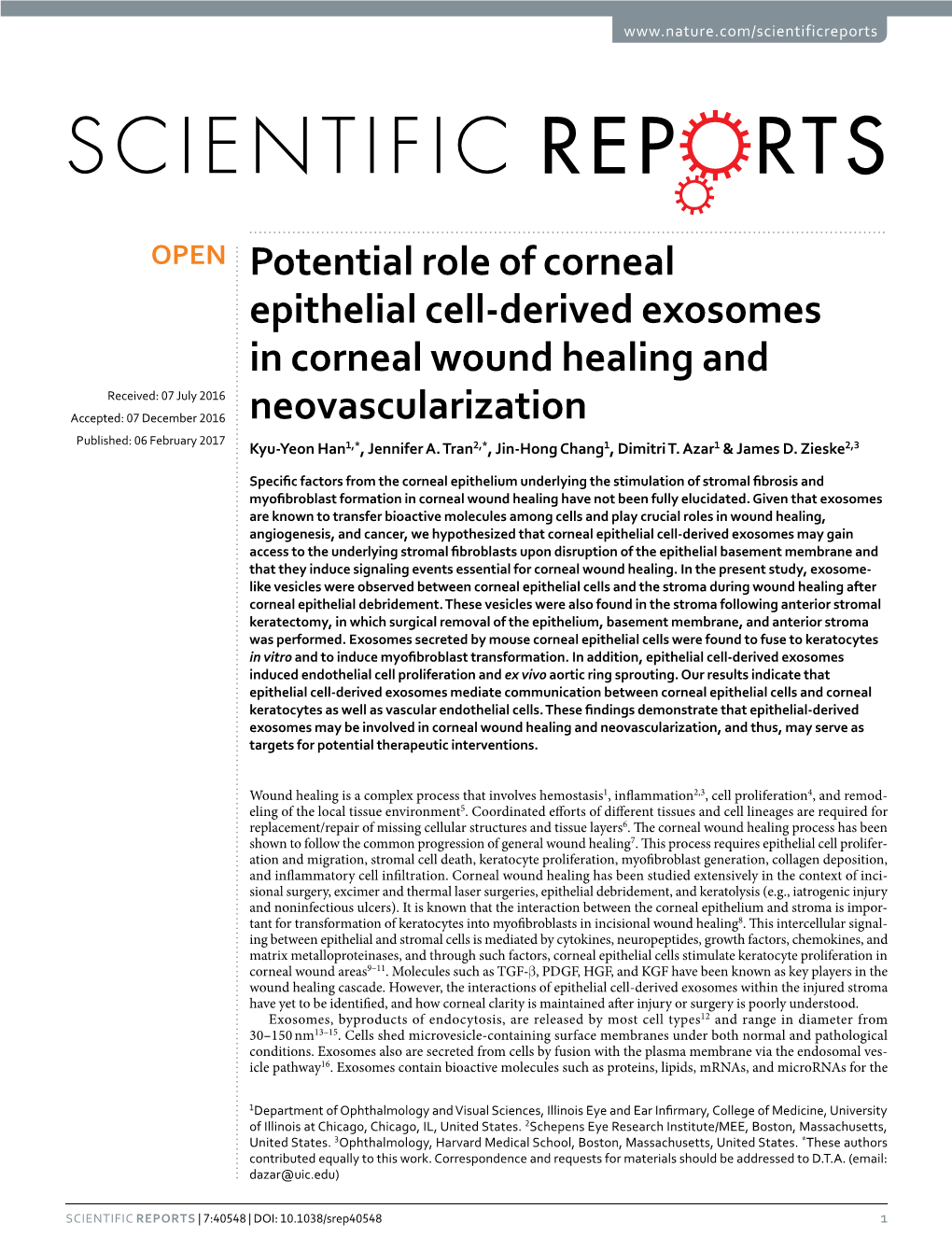 Potential Role of Corneal Epithelial Cell-Derived Exosomes In