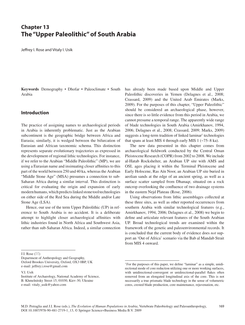 Chapter 13 the “Upper Paleolithic” of South Arabia