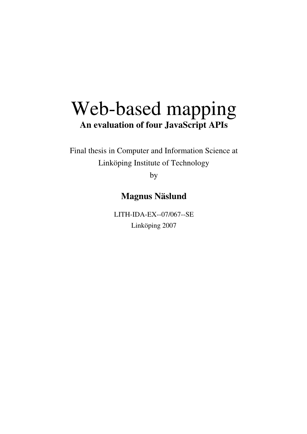 Web-Based Mapping an Evaluation of Four Javascript Apis