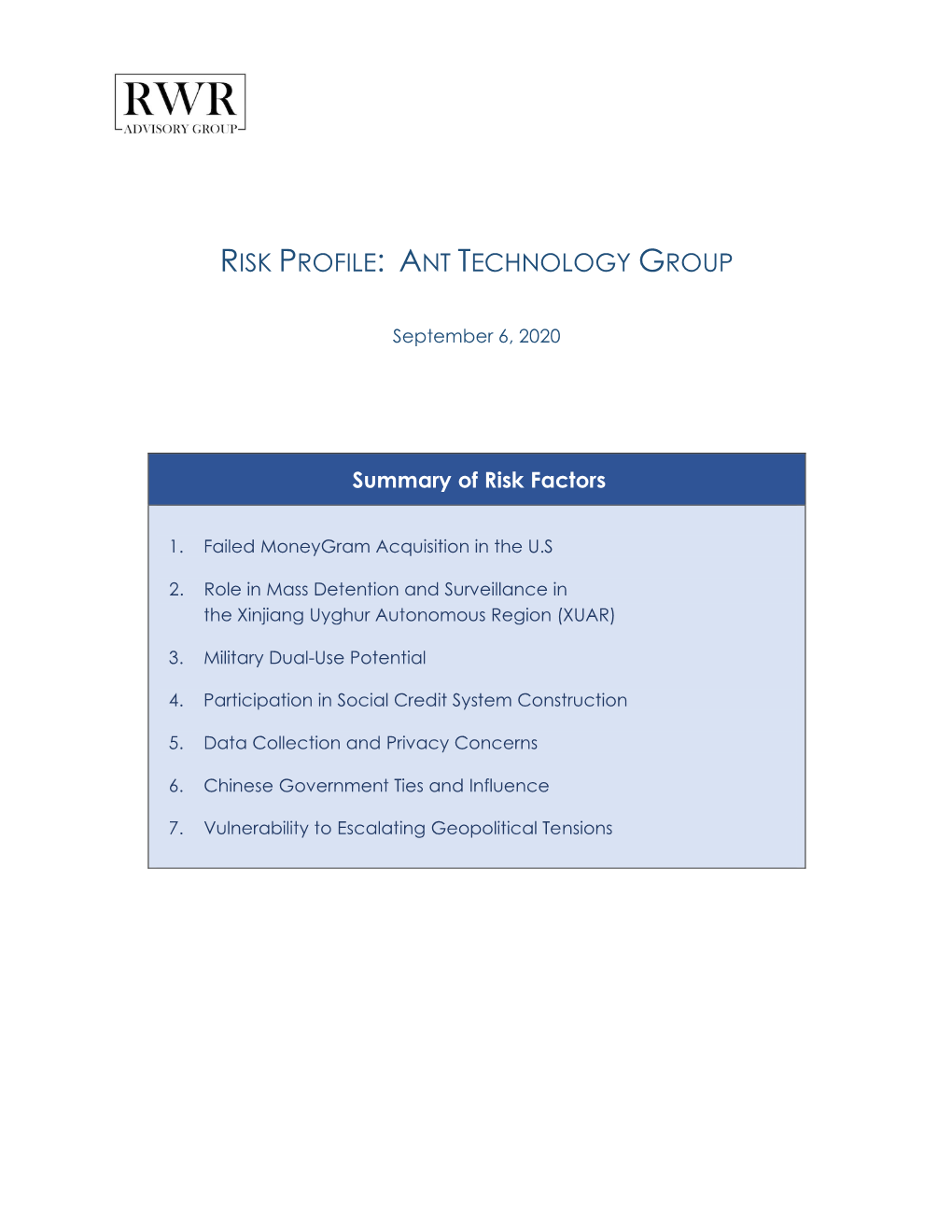 Risk Profile: Ant Technology Group