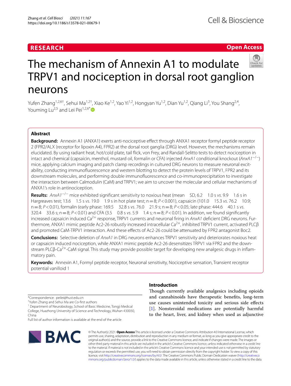 The Mechanism of Annexin A1 to Modulate TRPV1 and Nociception