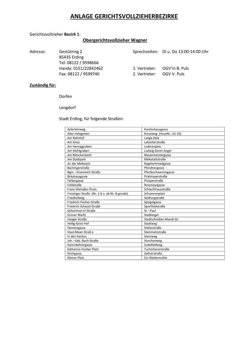 Anlage Gerichtsvollzieherbezirke