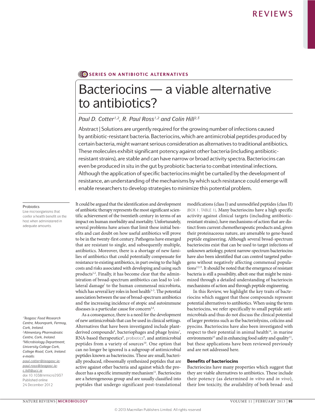 Bacteriocins — a Viable Alternative to Antibiotics?